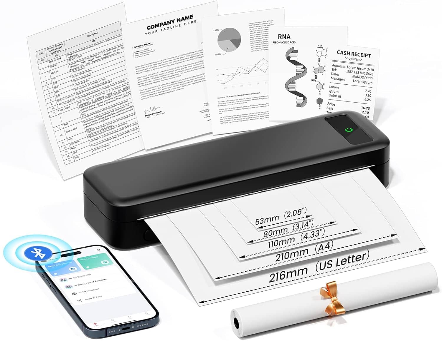 Portable Wireless Printer – Inkless Thermal Bluetooth Printer for Travel